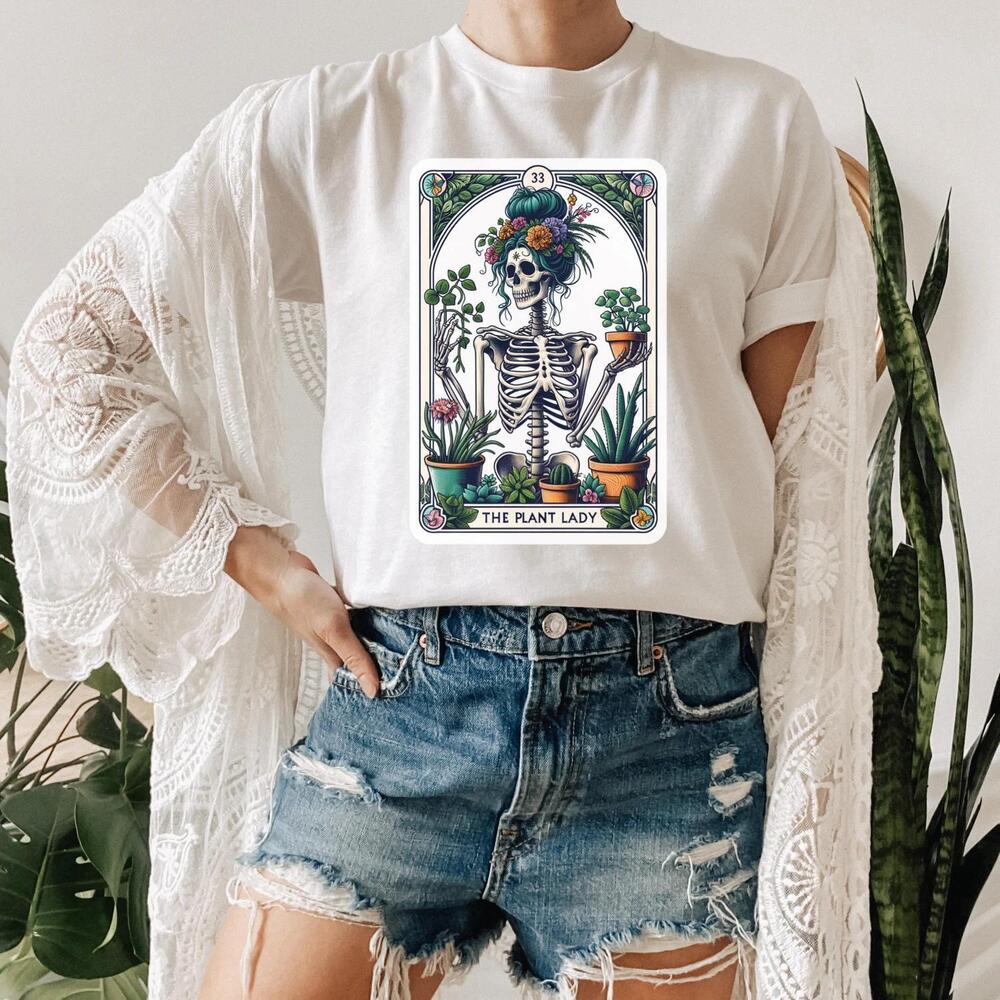 The Plant Lady Skeleton Tarot Card T-Shirt, Skeleton Plant Lover Shirt